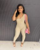Spring/Summer Sexy One Shoulder Sleeveless Hip Lift Sports Jumpsuit  （fourteen colors）