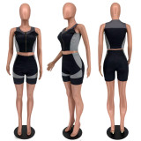 2022 Spring/Summer Slim Fit Zipper Print Sleeveless Two-piece Set