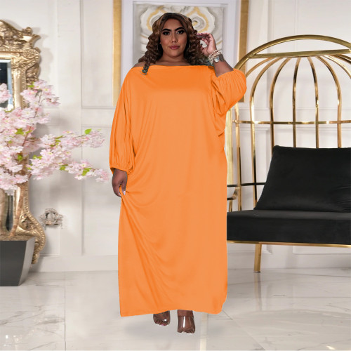 Plus Size Solid Color Straight Neck Loose Shift Dress