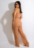 Spring/Summer Net Yarn Ruffled Chest Wrap Wide Leg Pants Two Piece Set  （Including panties）