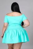 Plus Size Sexy Solid Color Short Sleeve Pleated Skirt Two Piece Set