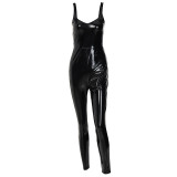 2022 spring nightclub style sexy zipper PU leather slim jumpsuit