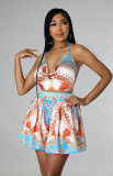 2022 spring and summer sexy printed skirt two-piece set