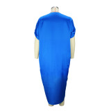 2022 Summer Plus Size Silk Casual V-Neck Long Dress