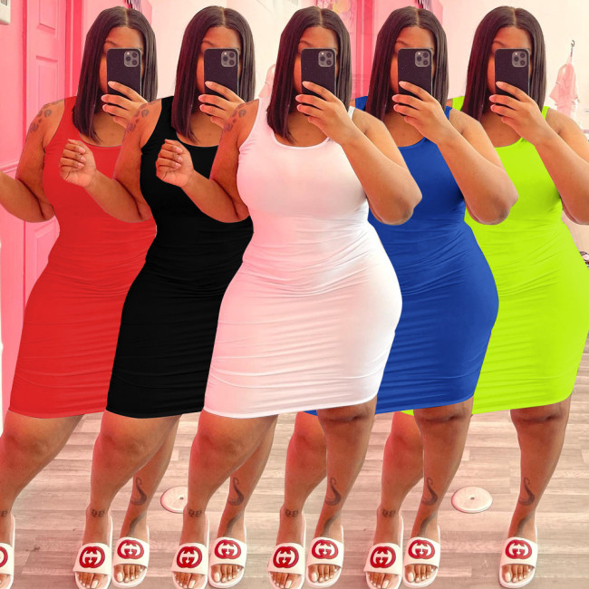Plus Size Casual Solid Color Sleeveless Dress