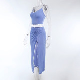 Spring and summer temperament suspenders vest slits long skirt two-piece suit