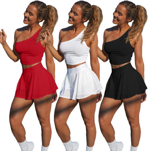 Spring/Summer Sexy Casual Solid Color Tennis Culottes Two-piece Set