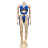 Sexy solid color lace-up swimsuit two-piece (Does not include cape)