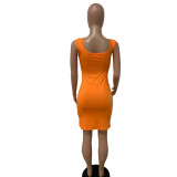 Spring/Summer Sexy U-Neck Solid Color Tight Sling Pencil Dress