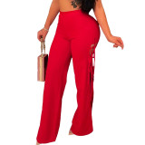 Sexy Solid Lace-Up Flare Wide Leg Pants