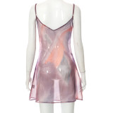 2022 Spring/Summer Backless Tie-Dye Printed Mesh Sling Sling Dress