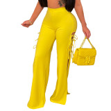 Sexy Solid Lace-Up Flare Wide Leg Pants