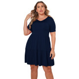 2022 Spring/Summer Plus Size V-Neck Casual Pleated Cake Dress