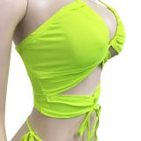 Sexy solid color lace-up swimsuit two-piece (Does not include cape)