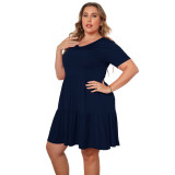 2022 Spring/Summer Plus Size V-Neck Casual Pleated Cake Dress