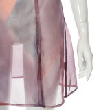 2022 Spring/Summer Backless Tie-Dye Printed Mesh Sling Sling Dress