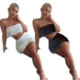 Summer sexy nightclub style sling bag hip skirt short skirt tassel two-piece set
