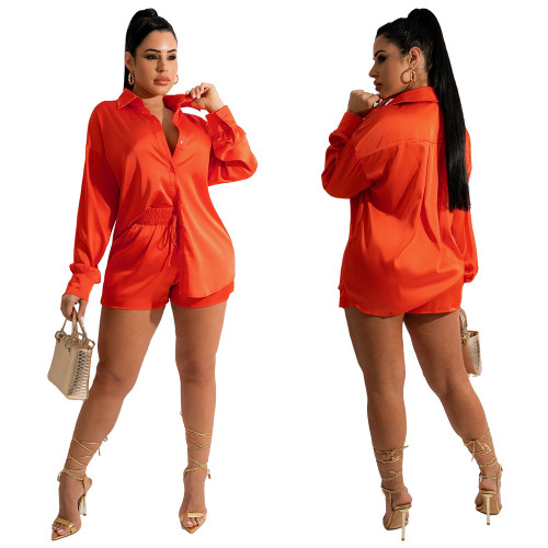 2022 summer casual solid color shirt two-piece set