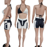 Black and white stitching sexy split swimsuit bikini beach hot pants two-piece set