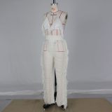 2022 Summer Sexy Knitted Hollow Perspective Tassel Two-piece Set