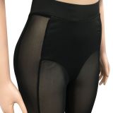 Summer solid color short-sleeved sexy tight-fitting mesh gauze see-through trousers two-piece set
