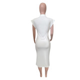 Roman cloth sleeveless polo neck dress