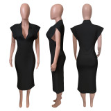 Roman cloth sleeveless polo neck dress