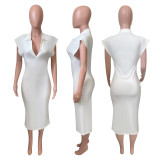 Roman cloth sleeveless polo neck dress