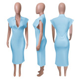 Roman cloth sleeveless polo neck dress