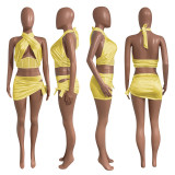 Spring and summer fishbone body sculpting lace-up skirt two-piece set