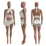 Spring and summer fishbone body sculpting lace-up skirt two-piece set