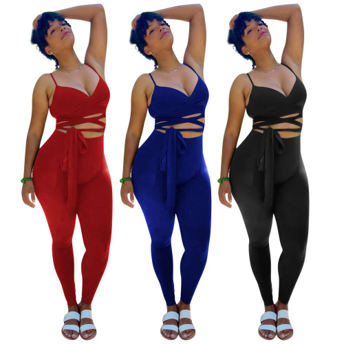Lace Up Tight Sports Casual Two Piece