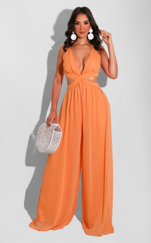Solid Color Sexy Casual Loose Chiffon Jumpsuit