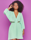 Spring/Summer Casual V-Neck Solid Color Loose Dress