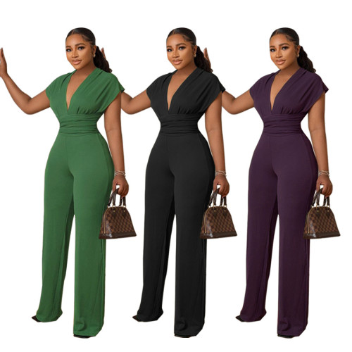 Solid Color Waisted Jumpsuit