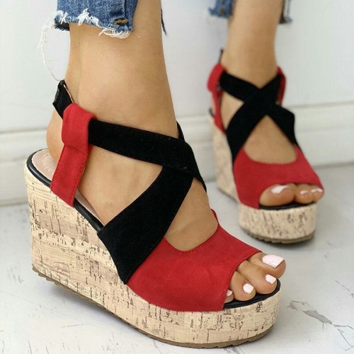 2022Plus Size Fish Mouth Wedge Heel Thick Sole Roman Sandals