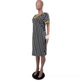 Summer Plus Size Striped V-Neck Dress
