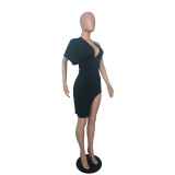 Summer open-back V-neck single-sleeve slit dress