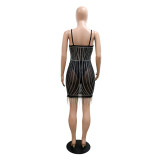 Sexy suspender ironing drill open back perspective dress (does not include panties)
