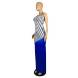 Spring/Summer Casual Sleeveless Vest Splicing Print Dress