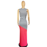 Spring/Summer Casual Sleeveless Vest Splicing Print Dress