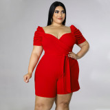 Plus Size Solid Color Belted Casual Jumpsuit