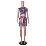 Sexy Print Wrap Chest Halter Two Piece