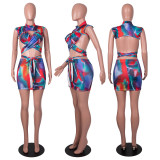 Sexy Print Wrap Chest Halter Two Piece