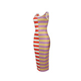 spring stripe  print slip dress