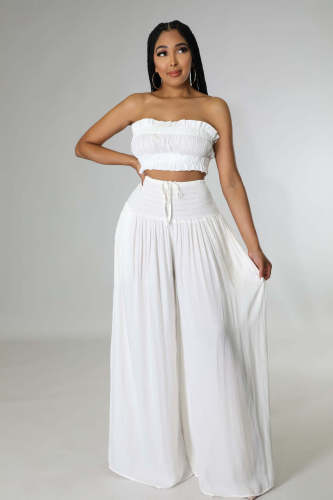 Spring/Summer Tube Top Slim Fit Wide Leg Pants Two Piece Set