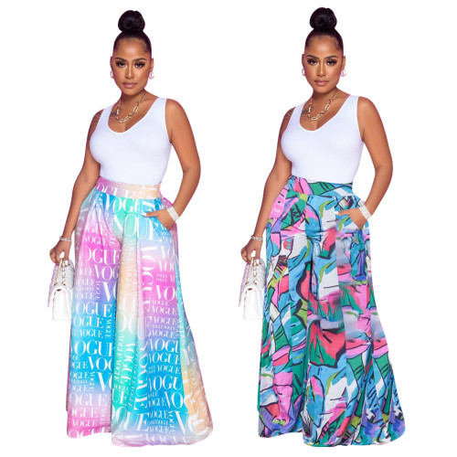 2022 Letter Print Loose Bright Color Casual Trousers