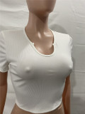 Casual ribbed short-sleeved top with recessed neckline