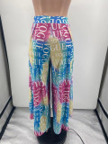 2022 Letter Print Loose Bright Color Casual Trousers
