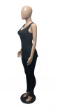Summer round neck pullover sleeveless trousers ribbed fabric two-piece set